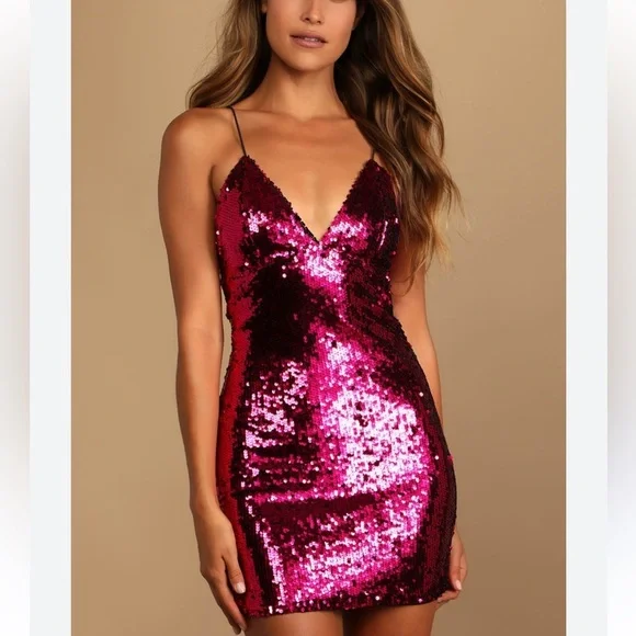 Lulus | Dresses | Lulus Light Me Up Magenta Sequin Bodycon Mini Dress |  Poshmark